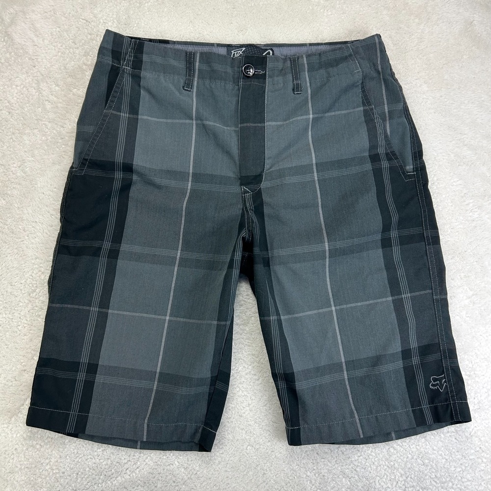 Fox Racing Casual Chino Shorts Mens 32 Gray Plaid Flat Front Streetwear Walking